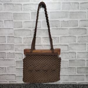 Vintage Handmade Brown Macrame 1950s Purse